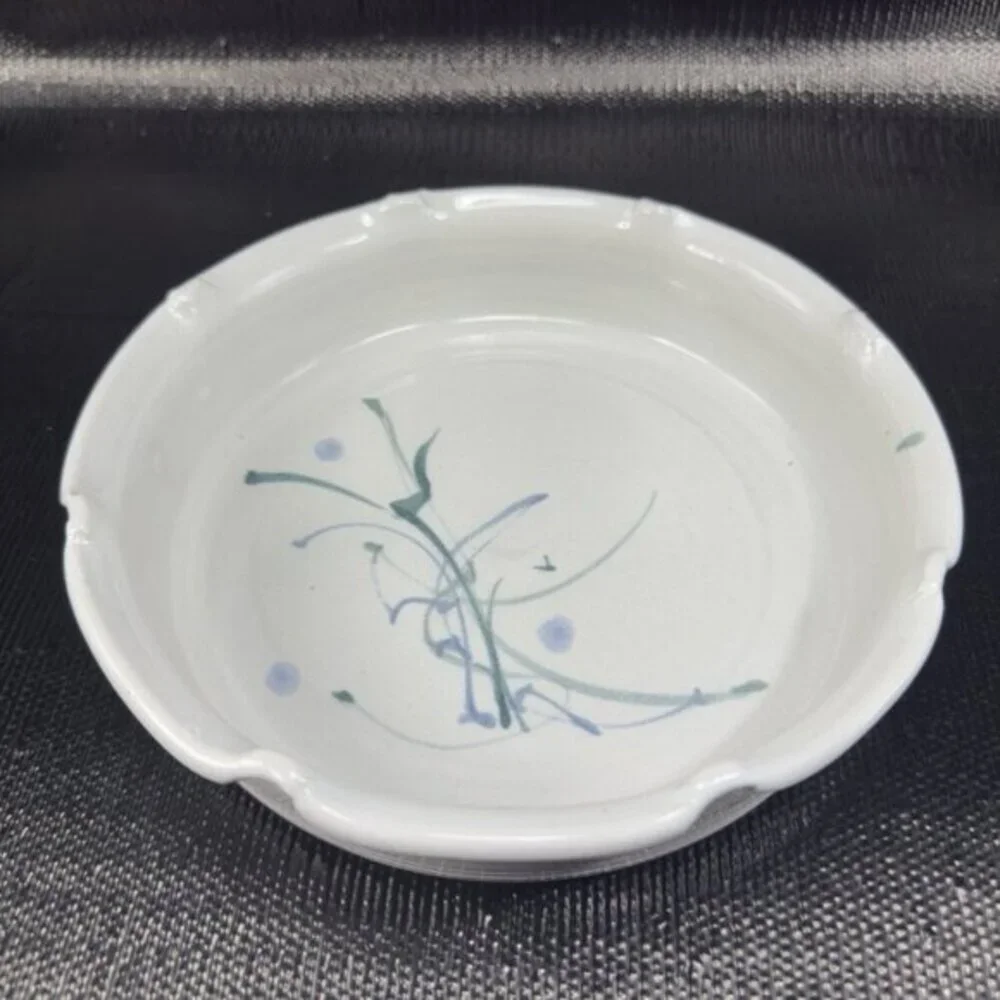 1980s Bev Howell Pottery Ruffled‎ Edges Dish Bowl Plate Artist Signed Floral VTG